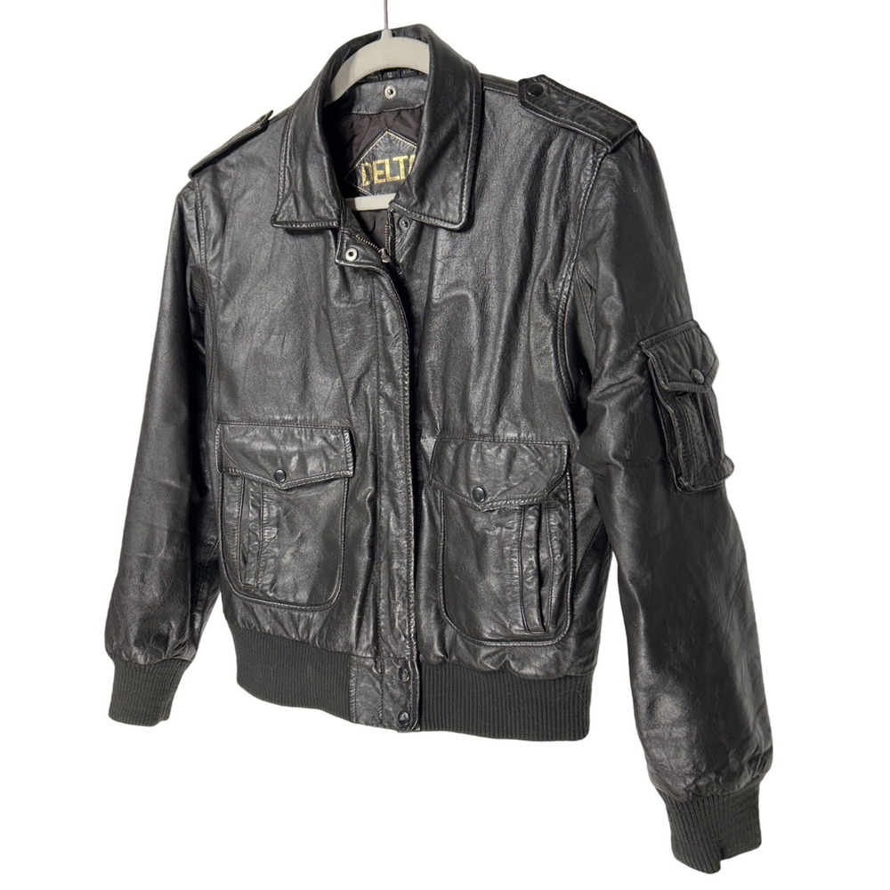 Vintage Delta Leather Bomber Style Biker Jacket Dark Brown Women's Sie 12